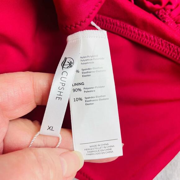 Cupshe Plunge Halter One Piece Swimsuit Womens XL Red Padded Bra Hi Cut NWT - Picture 3 of 6